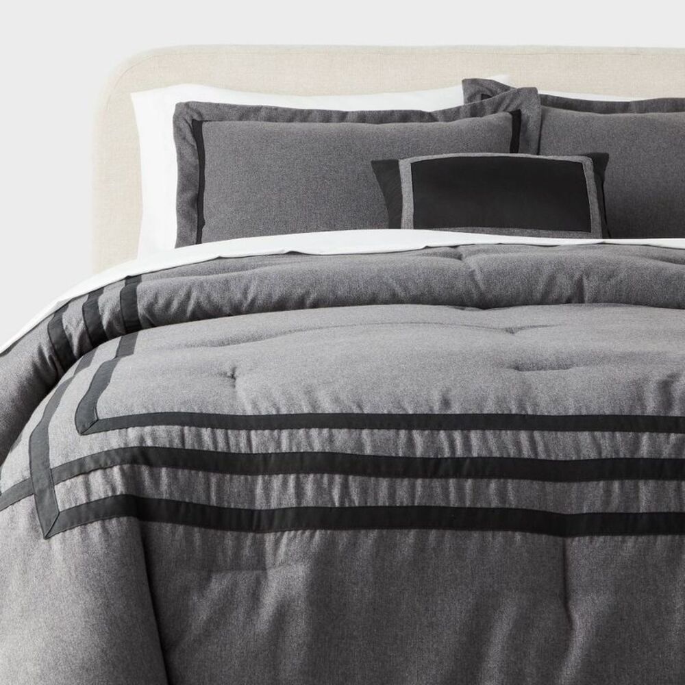 8pc King Applique Border Comforter and Sheet Set Gray - Threshold